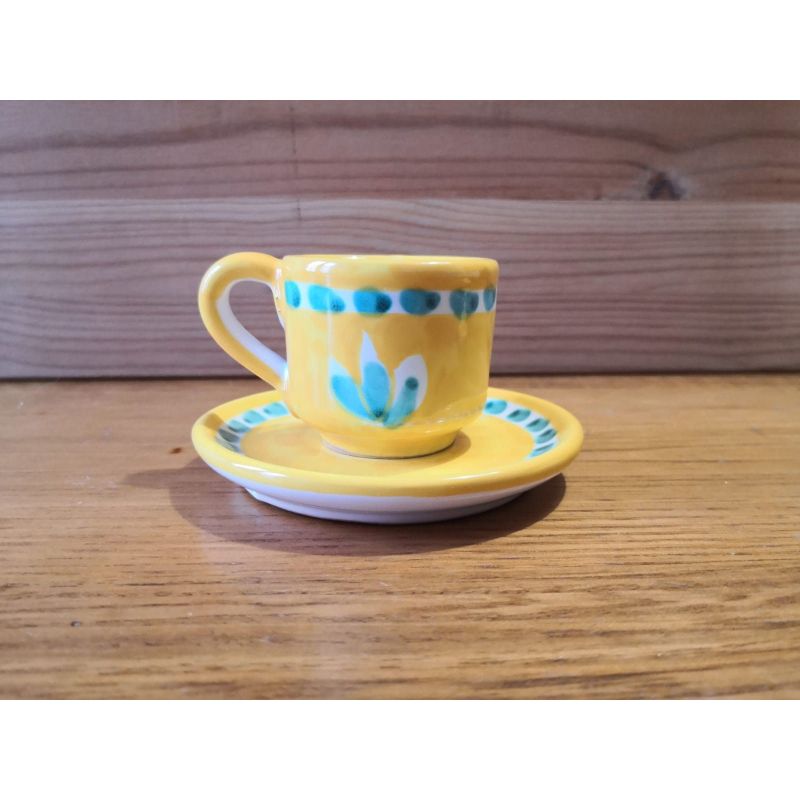 Taza con platillo cepillado. Cerámica de Vietri pintada a mano.