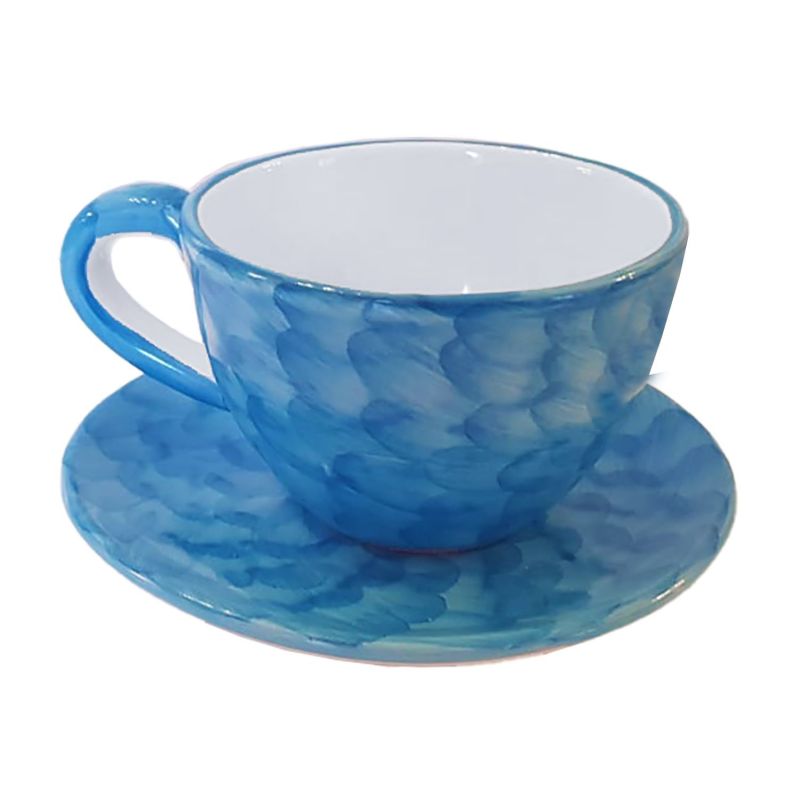 Tazza da latte/cappuccio/the più piatto linea Pennellato. Ceramica di Vietri dipinta a mano