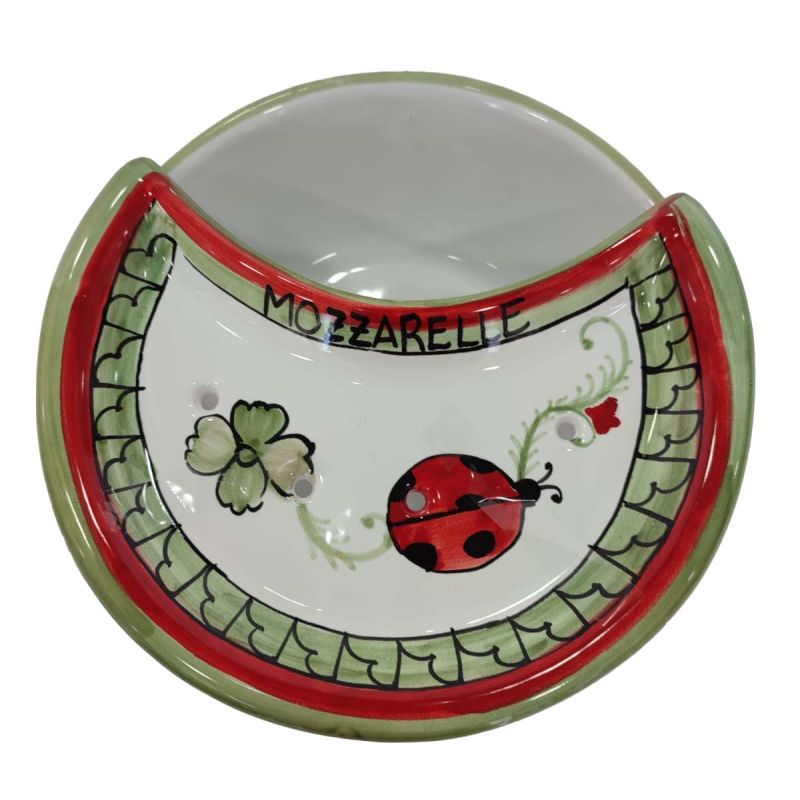 Sponzapane Porta Mozzarella decoro coccinella - Ceramica di Vietri dipinta a mano