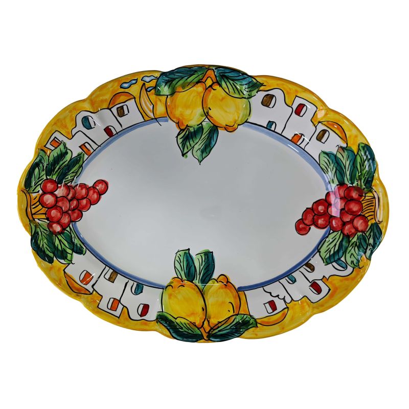 Oval plate houses and Lemons line. Serving plate handpainted Vietri ceramic.