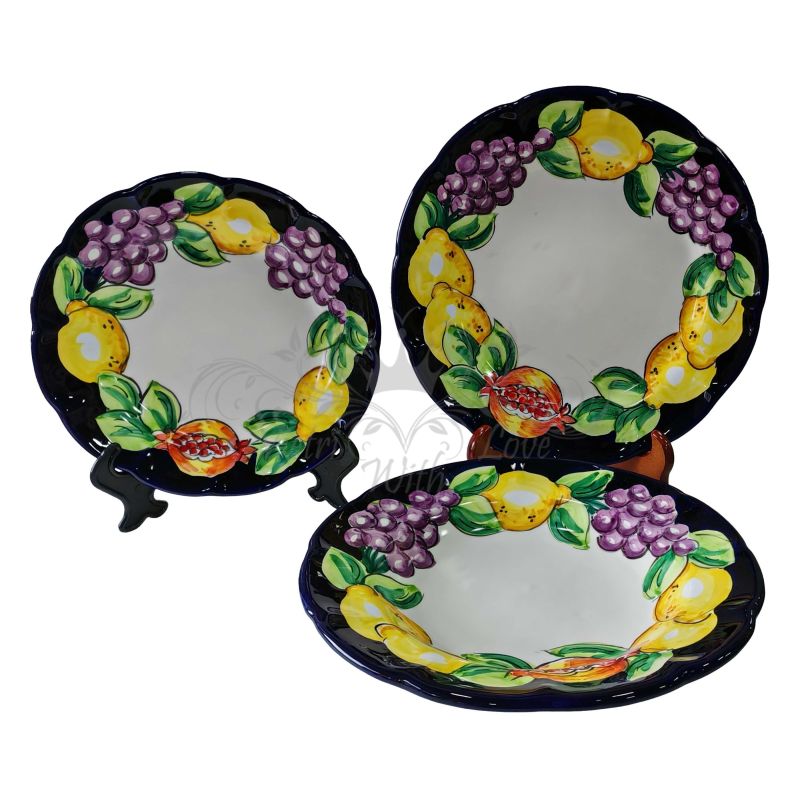 Three Dishes plates fruit and lemon line. handpainted Vietri ceramic