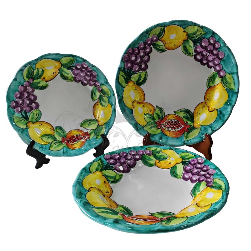 Three Dishes plates fruit and lemon line. handpainted Vietri ceramic