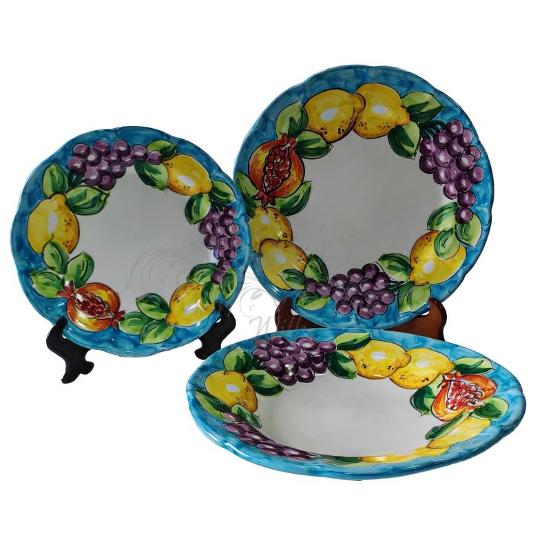 Three Dishes plates fruit and lemon line. handpainted Vietri ceramic