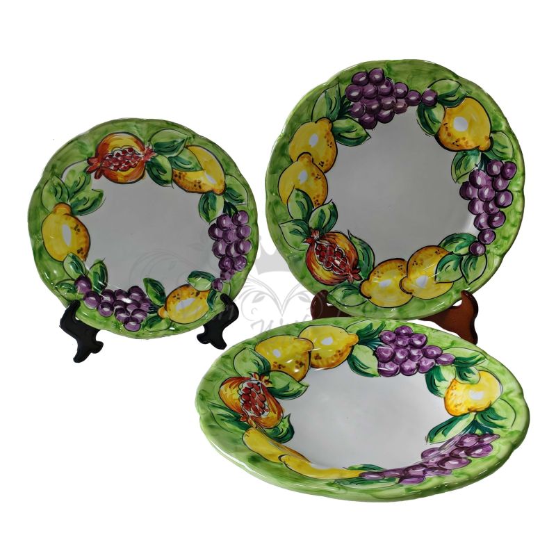 Three Dishes plates fruit and lemon line. handpainted Vietri ceramic