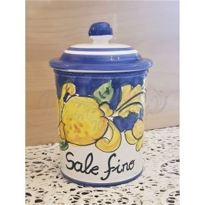 Barattolo Caffè cm.18 Decoro Barocco con limoni fondo turchese - ceramica  Vietri in italy