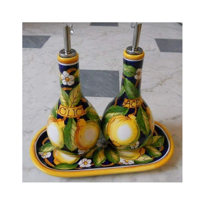 Oil and vinegar set Lemons Line. handpainted Vietri ceramic