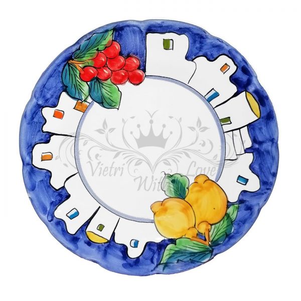 Piatto tipo Vietri frutta/dolce decoro Barocco Blu - CERAMICA