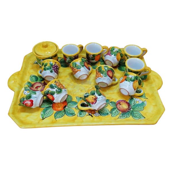 Set di tazzine con vassoio linea Fruttina. Ceramica di Vietri dipinta a mano.