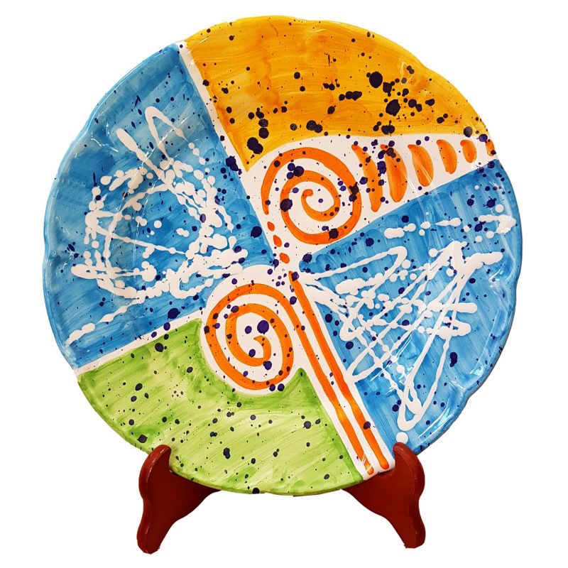 Dishes, Plates handpainted Vietri ceramic Modern line- Soup dinner and fruit/Dessert plate