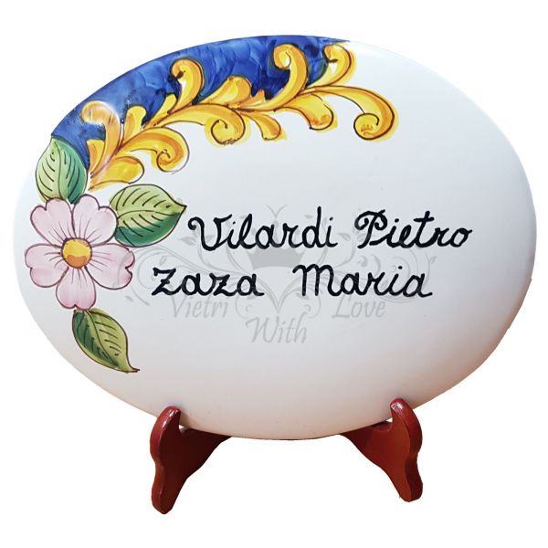 Oval Door plate customizable Baroque and flowers. handpainted Vietri ceramic